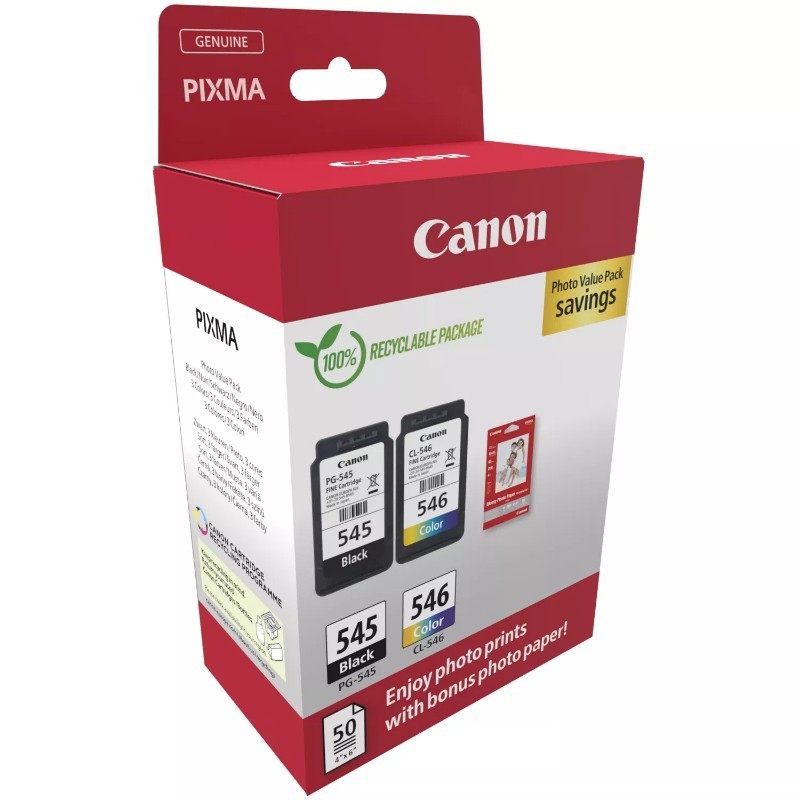 CARTUCHO CANON PG545 + CL546 + PAPEL FOTOGRAFICO GP-501