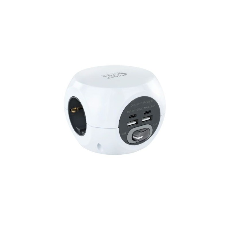 BASE DE 3 ENCHUFES x4USB (2 USB A + 2 USB-C) + INTERRUPTOR BLANCO NANOCABLE