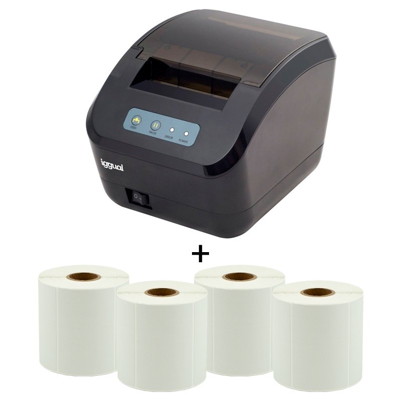 iggual Kit impresora etiquetas + 4 rollos 74x50 mm