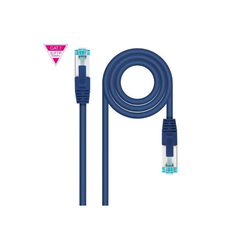 CABLE DE RED LATIGUILLO 600MHZ LSZH SFTP PIMF CAT7 AWG26 0.50 M AZUL NANOCABLE
