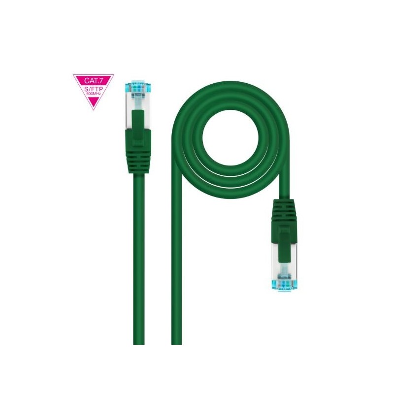 CABLE DE RED LATIGUILLO 600MHZ LSZH SFTP PIMF CAT7 AWG26 0.50 M VERDE NANOCABLE