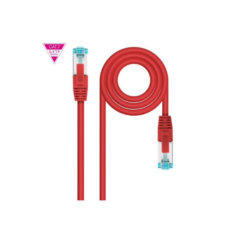 CABLE DE RED LATIGUILLO 600MHZ LSZH SFTP PIMF CAT7 AWG26 1 M ROJO NANOCABLE