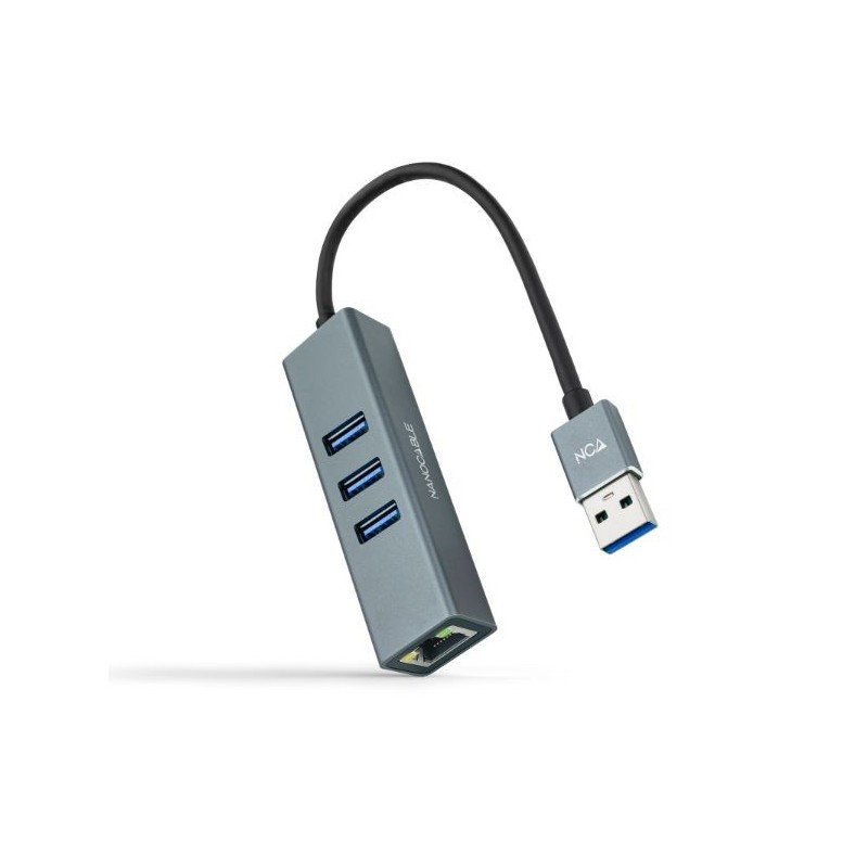 CONVERSOR USB 3.0 A ETHERNET GIGABIT + 3xUSB 3.0 15cm GRIS NANOCABLE