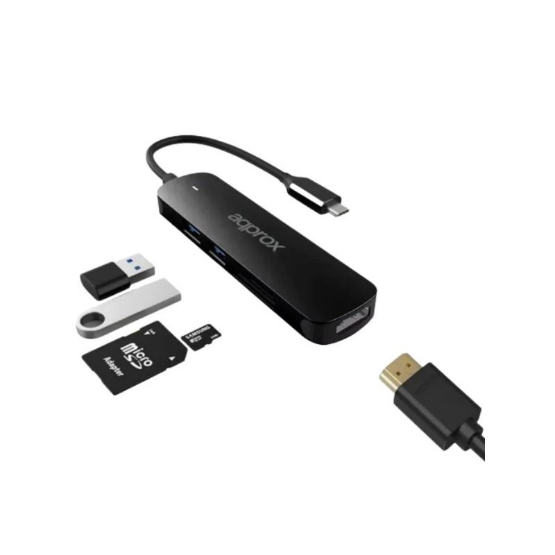 HUB 5 PUERTOS USB 3.0 TYPE C NEGRO APPROX