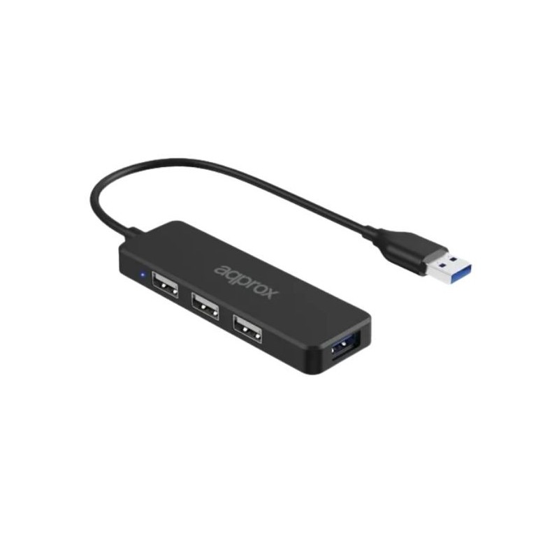 HUB 3 PUERTOS USB 2.0 + 1 PUERTO USB 3.0 NEGRO APPROX