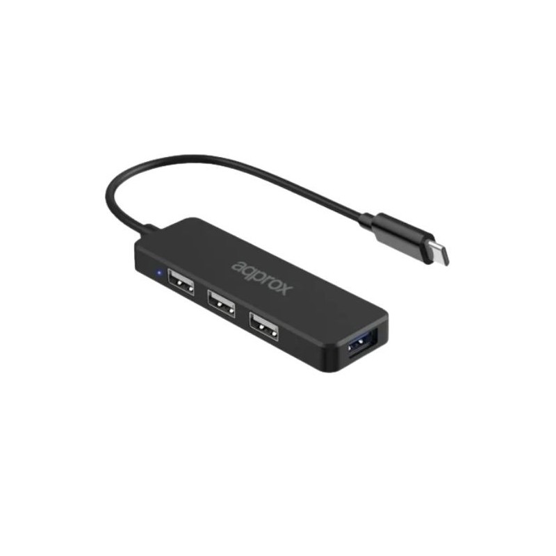 HUB 3 PUERTOS USB 2.0 + 1 PUERTO USB 3.0 TYPE C NEGRO APPROX