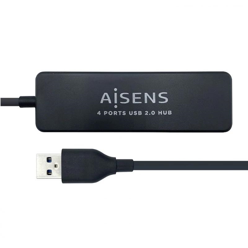 Aisens Hub USB 2.0 Tipo A/M-4xTipo A/H negro 30cm
