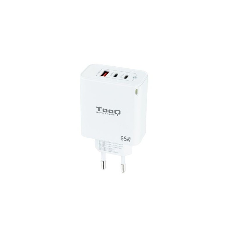 CARGADOR PARED/VIAJE GaN 2xUSB-C/PD + USB-A/QC 65W BLANCO TOOQ
