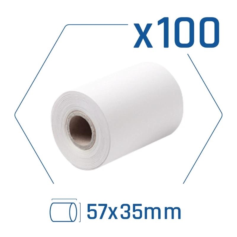 Pack 100 rollos papel térmico datáfono 57x35 mm