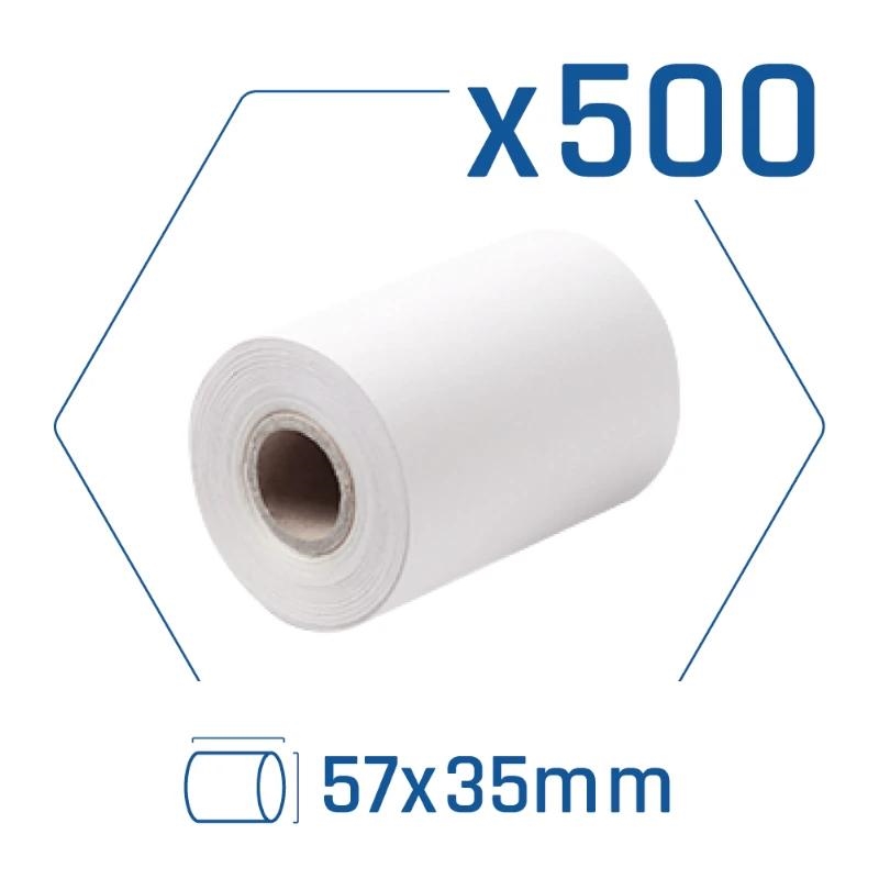 Pack 500 rollos papel térmico datáfono 57x35 mm