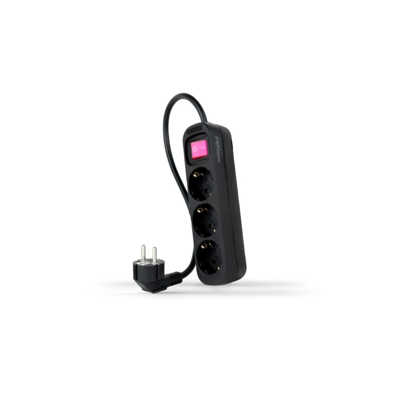 REGLETA PROTECTORA 3 TOMAS CON INTERRUPTOR NEGRO NANOCABLE