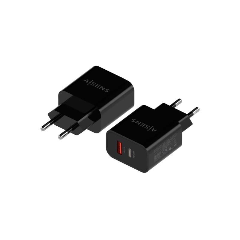Aisens Cargador 20W USB-C PD3.0 USB-A QC3.0 Negro
