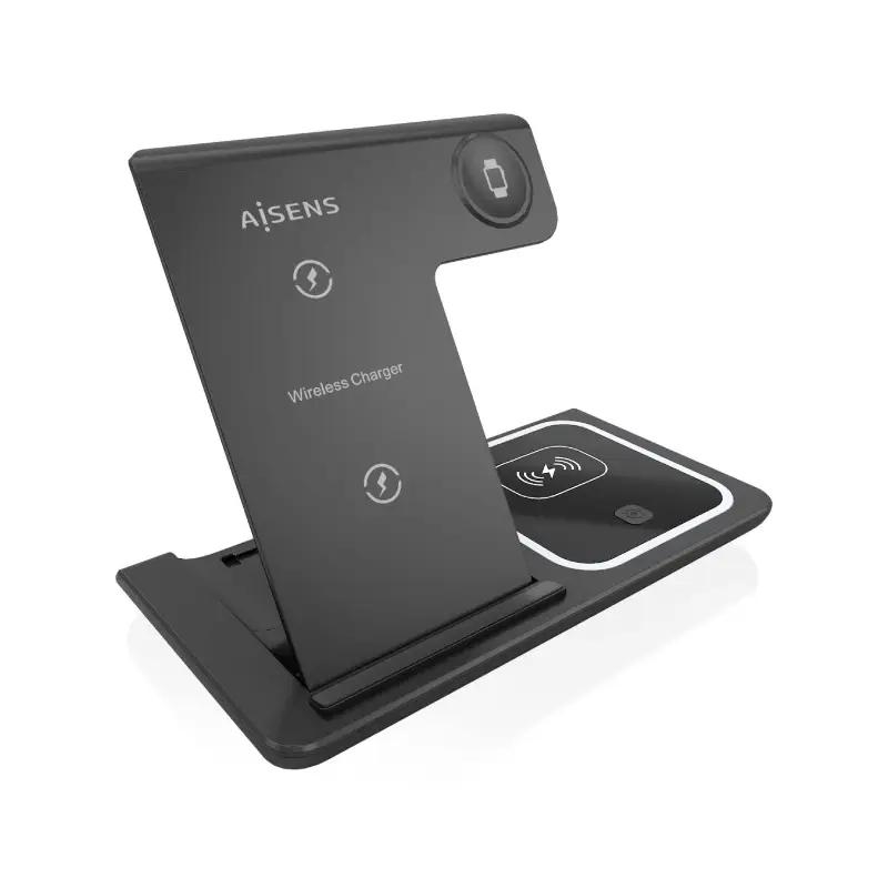 Aisens Cargador Inalámbrico USBC 15W 3 en 1 Negro