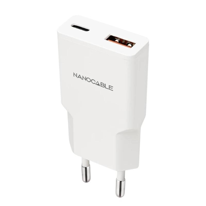 Nanocable Cargador USB-C/PD + USB-A/QC 20W Blanco
