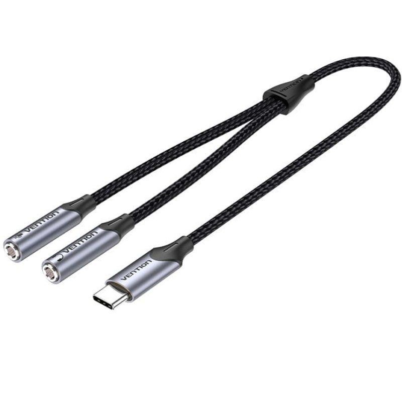 CONVERSOR USB-C/M A 2x JACK 3.5/H 0.3 GRIS VENTION