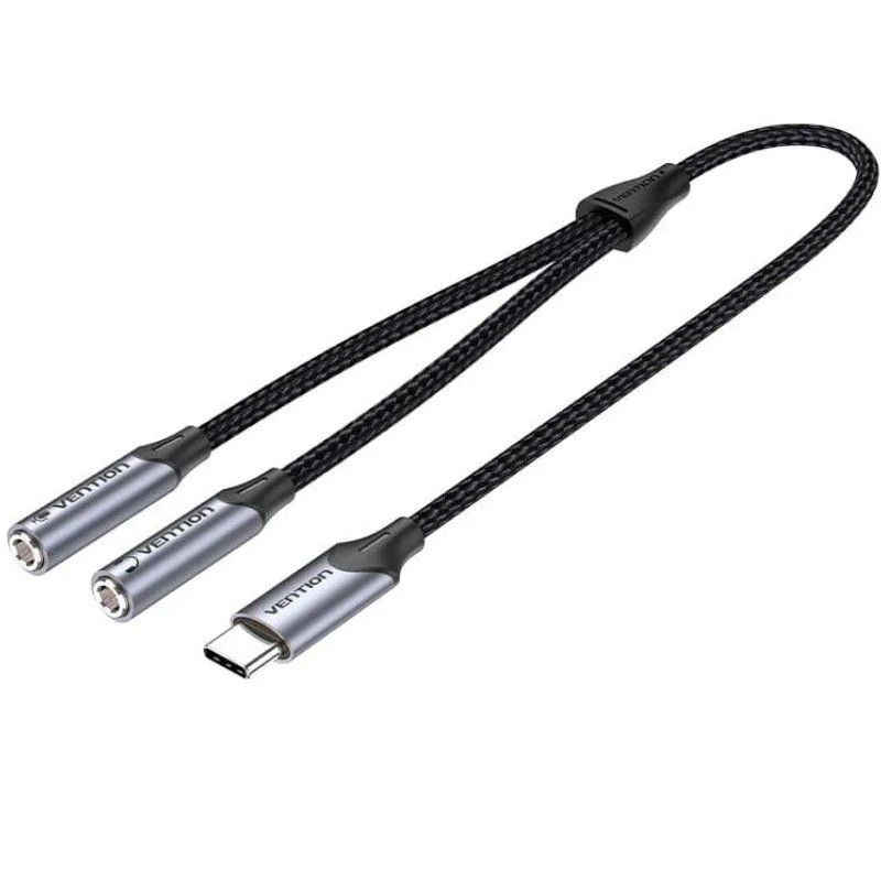CONVERSOR USB-C/M A 2xJACK 3.5/M 0.30 M GRIS VENTION