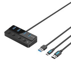 HUB 4 PUERTOS 3.0 USB 4xUSB 1xUSB-C PD NEGRO VENTION