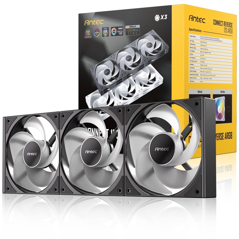 KIT 3 VENTILADORES AUXILIAR C120R A-RGB NEGRO ANTEC