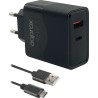 CARGADOR USB DE VIAJE/PARED 1xUSB/USB-C + CABLE USB-A A USB-C 45W NEGRO APPROX