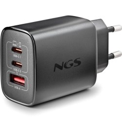 CARGADOR PARED GaN 2xUSB-C + USB-A 65W NEGRO NGS