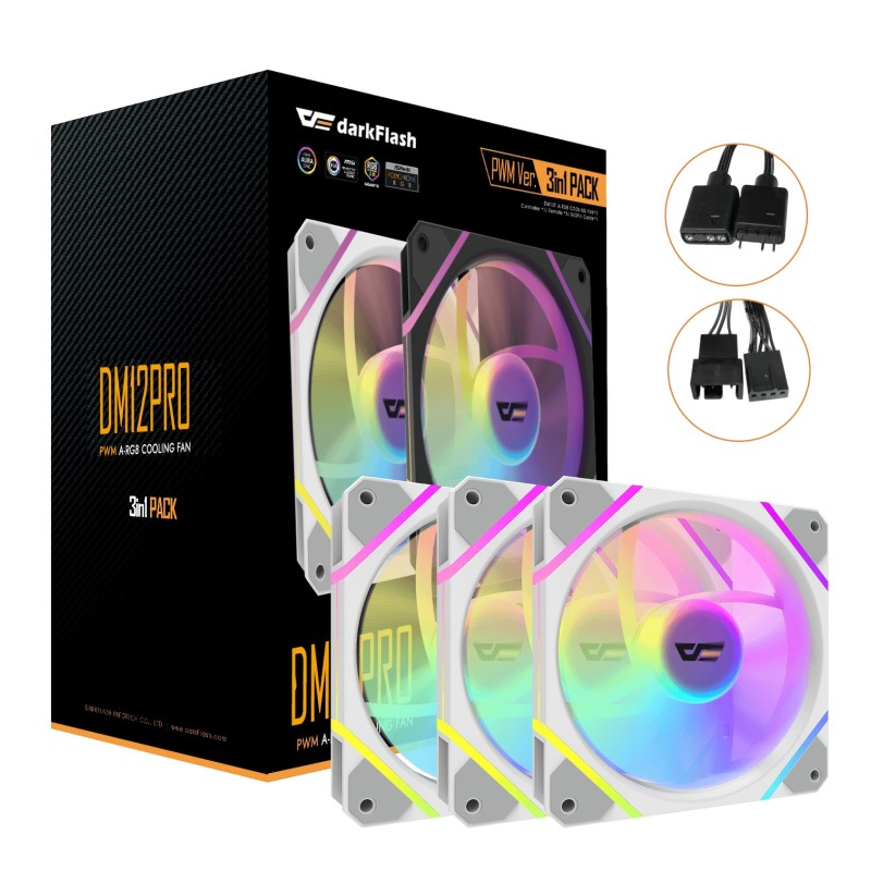 KIT 3 VENTILADORES AUXILIAR DM-12 120 PRO A-RGB BLANCO DARKFLASH