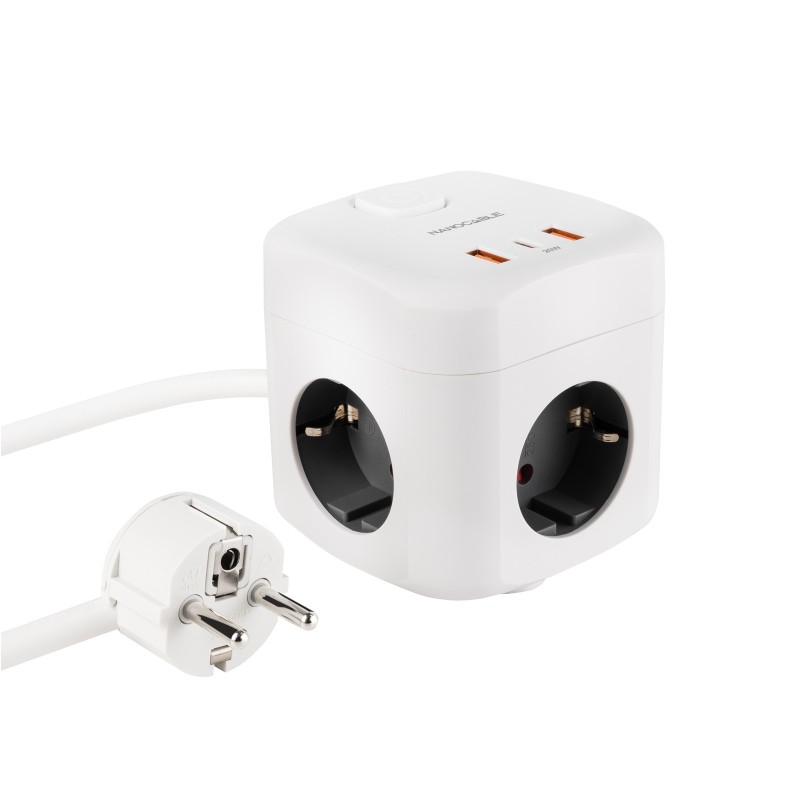 BASE DE 3 ENCHUFES x3USB (2 USB A + USB-C) + INTERRUPTOR BLANCO NANOCABLE