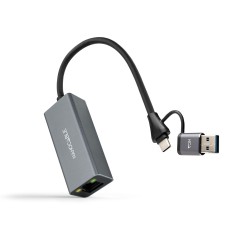 CONVERSOR USB-C+USB-A/M 3.0 A ETHERNET 15 CM GRIS NANOCABLE