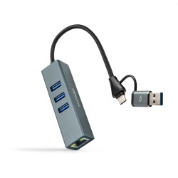 CONVERSOR USB-C+USB-A/M 3.0 A ETHERNET+ 3xUSB-A 3.0 15 CM GRIS NANOCABLE