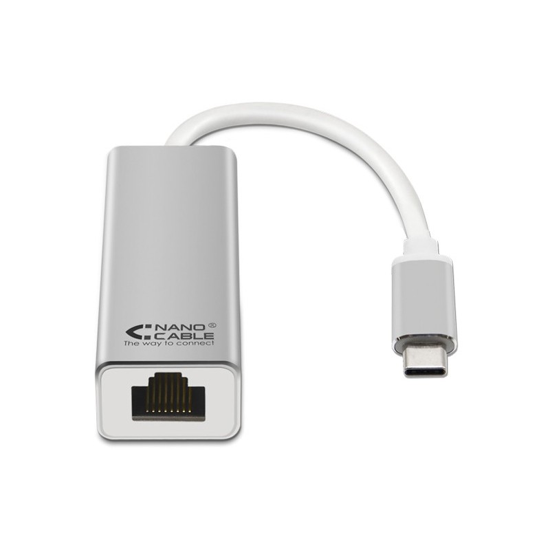 CONVERSOR USB-C A ETHERNET 10/100/1000 Mbps 15 CM PLATA NANOCABLE